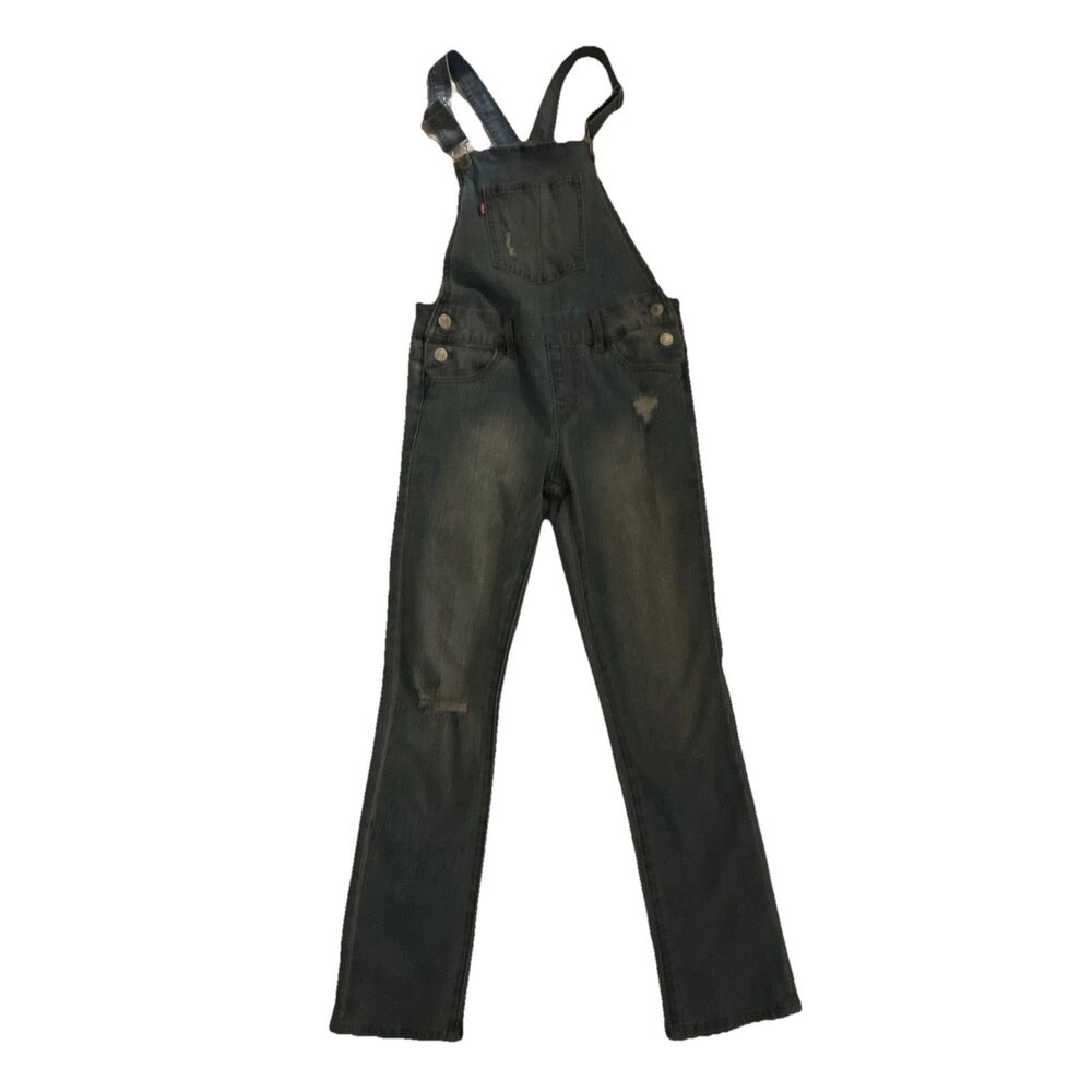 Levi’s Girls Denim Overalls 10 Regular Blue Distressed Faded Jean Bib Pants Kids